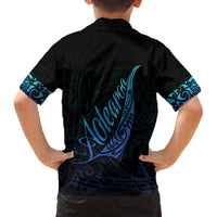 Aotearoa New Zealand Family Matching Off Shoulder Short Dress and Hawaiian Shirt Koru Fern Blue Gradient LT05 - Polynesian Pride