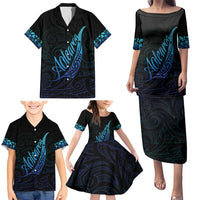 Aotearoa New Zealand Family Matching Puletasi and Hawaiian Shirt Koru Fern Blue Gradient LT05 - Polynesian Pride