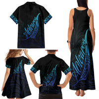Aotearoa New Zealand Family Matching Tank Maxi Dress and Hawaiian Shirt Koru Fern Blue Gradient LT05 - Polynesian Pride