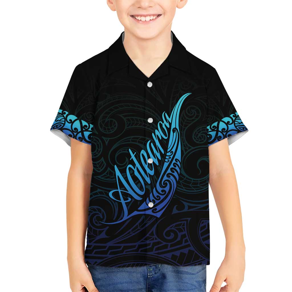 Aotearoa New Zealand Family Matching Tank Maxi Dress and Hawaiian Shirt Koru Fern Blue Gradient LT05 Son's Shirt Blue - Polynesian Pride