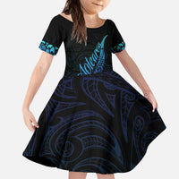 Aotearoa New Zealand Kid Short Sleeve Dress Koru Fern Blue Gradient LT05 KID Blue - Polynesian Pride