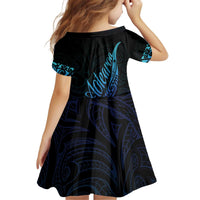 Aotearoa New Zealand Kid Short Sleeve Dress Koru Fern Blue Gradient LT05 - Polynesian Pride