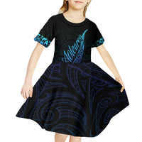 Aotearoa New Zealand Kid Short Sleeve Dress Koru Fern Blue Gradient LT05 - Polynesian Pride