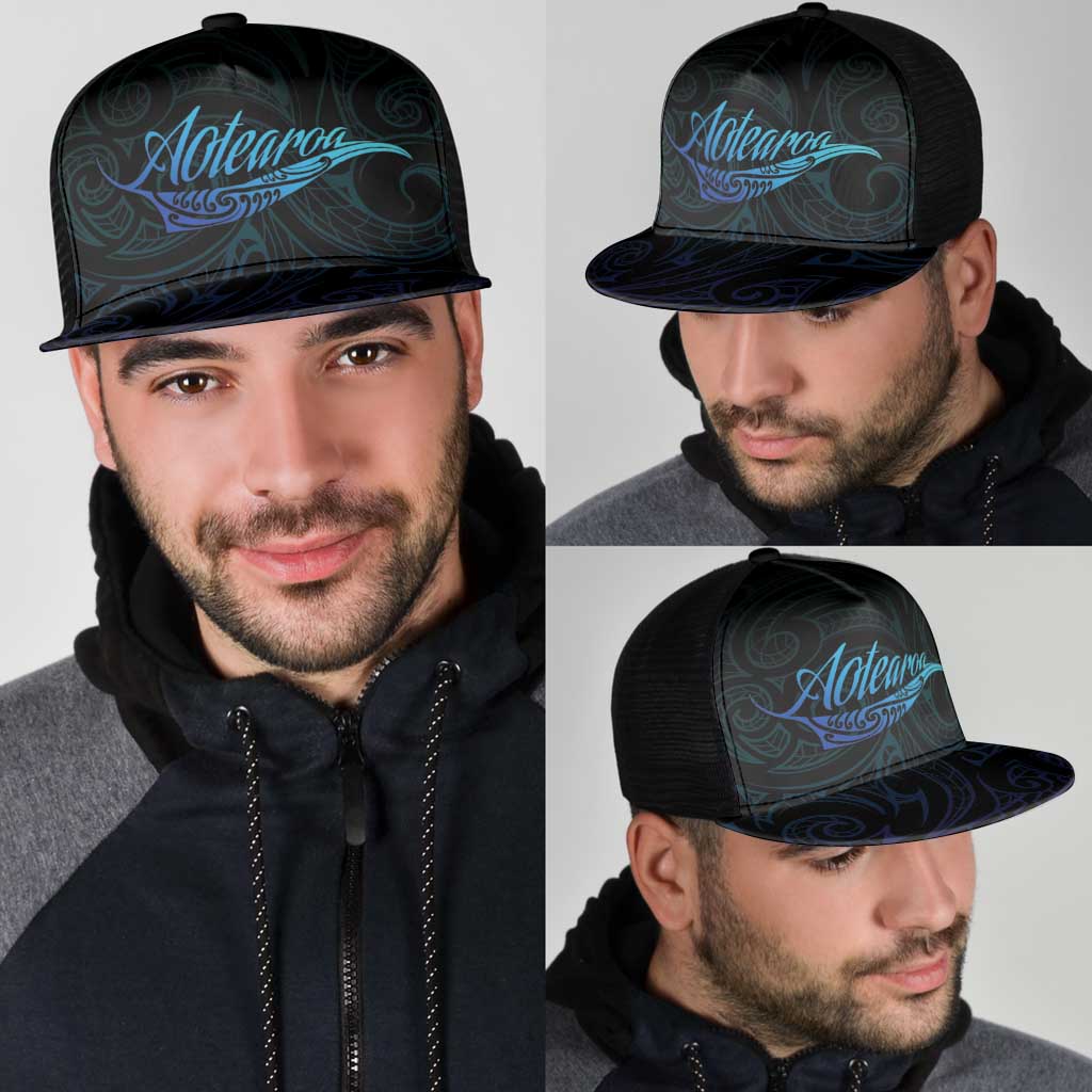 Aotearoa New Zealand Mesh Trucker Cap Koru Fern Blue Gradient - Polynesian Pride