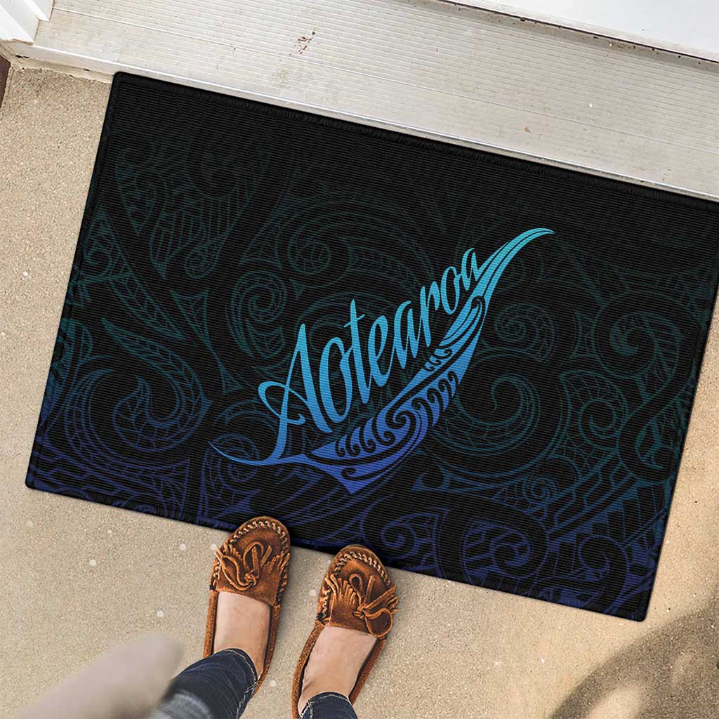 Aotearoa New Zealand Rubber Doormat Koru Fern Blue Gradient LT05 - Polynesian Pride