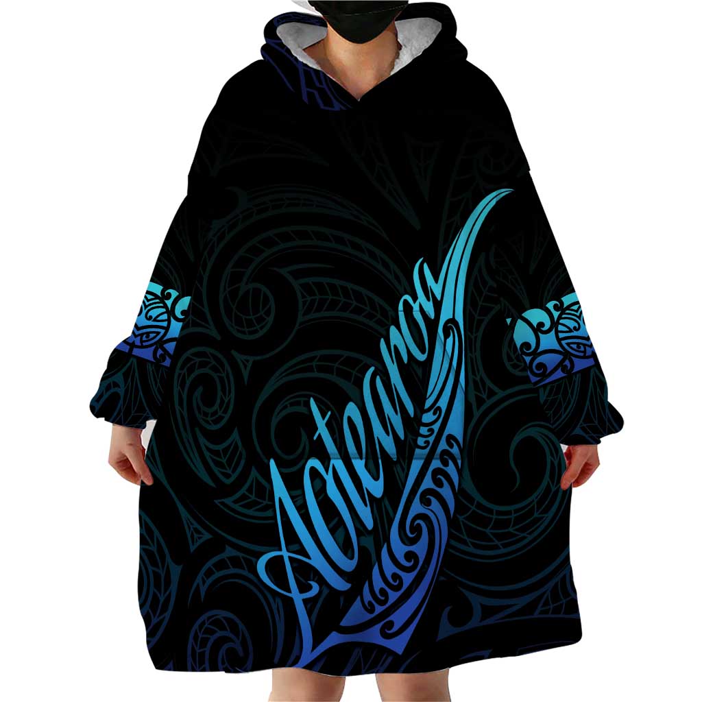 Aotearoa New Zealand Wearable Blanket Hoodie Koru Fern Blue Gradient