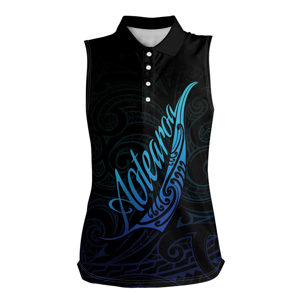 Aotearoa New Zealand Women Sleeveless Polo Shirt Koru Fern Blue Gradient LT05 Female Blue - Polynesian Pride