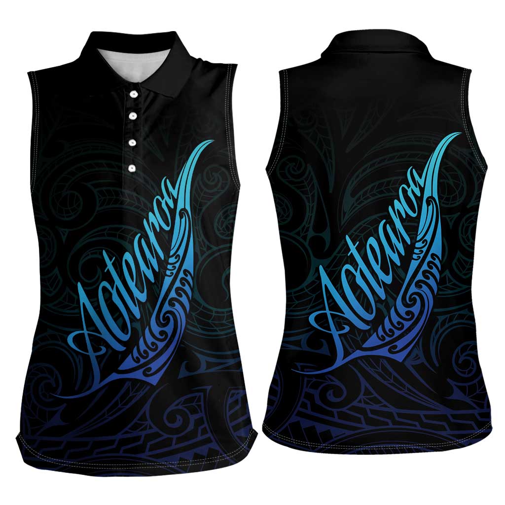Aotearoa New Zealand Women Sleeveless Polo Shirt Koru Fern Blue Gradient LT05 - Polynesian Pride