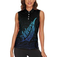 Aotearoa New Zealand Women Sleeveless Polo Shirt Koru Fern Blue Gradient LT05 - Polynesian Pride