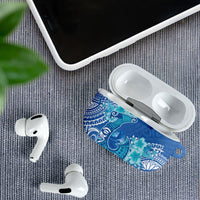 Hawaii Discoverers Day AirPods Case Polynesian Fish Hook With Hibiscus Blue
