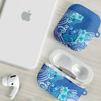 Hawaii Discoverers Day AirPods Case Polynesian Fish Hook With Hibiscus Blue