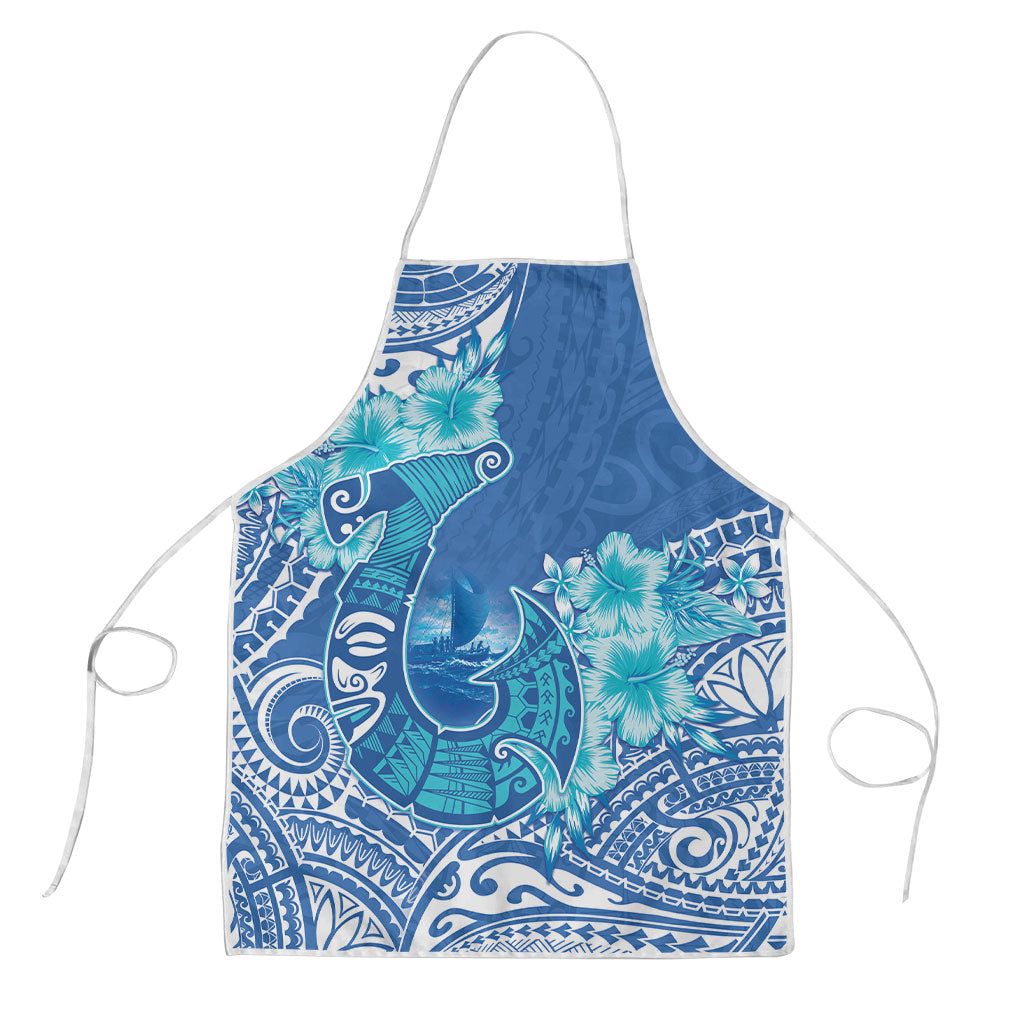 Hawaii Discoverers Day Apron Polynesian Fish Hook With Hibiscus Blue