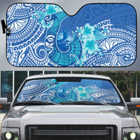 Hawaii Discoverers Day Auto Sun Shade Polynesian Fish Hook With Hibiscus Blue