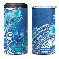Hawaii Discoverers Day 4 in 1 Can Cooler Tumbler Polynesian Fish Hook With Hibiscus Blue