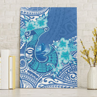 Hawaii Discoverers Day Canvas Wall Art Polynesian Fish Hook With Hibiscus Blue