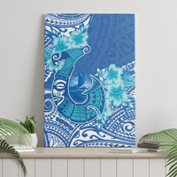 Hawaii Discoverers Day Canvas Wall Art Polynesian Fish Hook With Hibiscus Blue