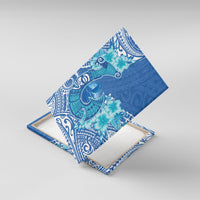 Hawaii Discoverers Day Canvas Wall Art Polynesian Fish Hook With Hibiscus Blue