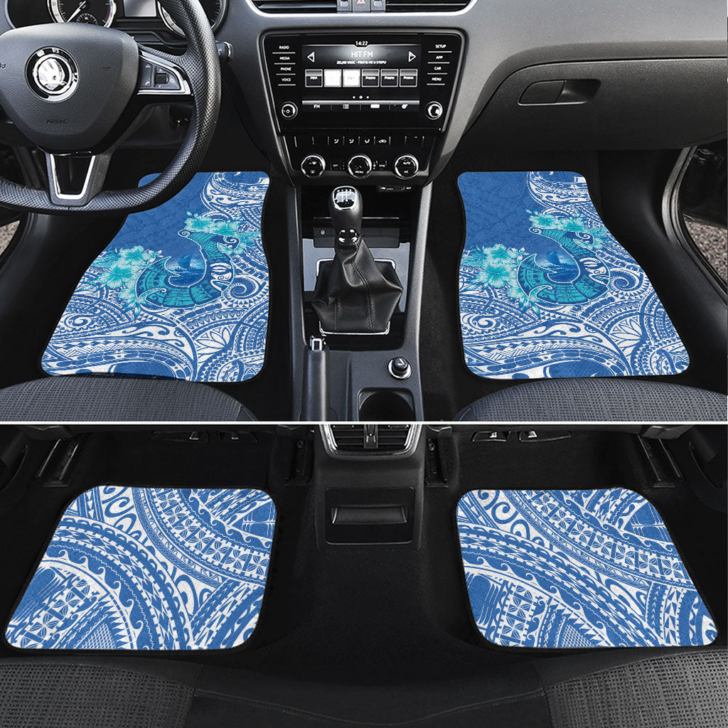 Hawaii Discoverers Day Car Mats Polynesian Fish Hook With Hibiscus Blue