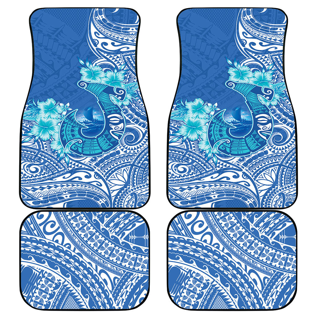 Hawaii Discoverers Day Car Mats Polynesian Fish Hook With Hibiscus Blue