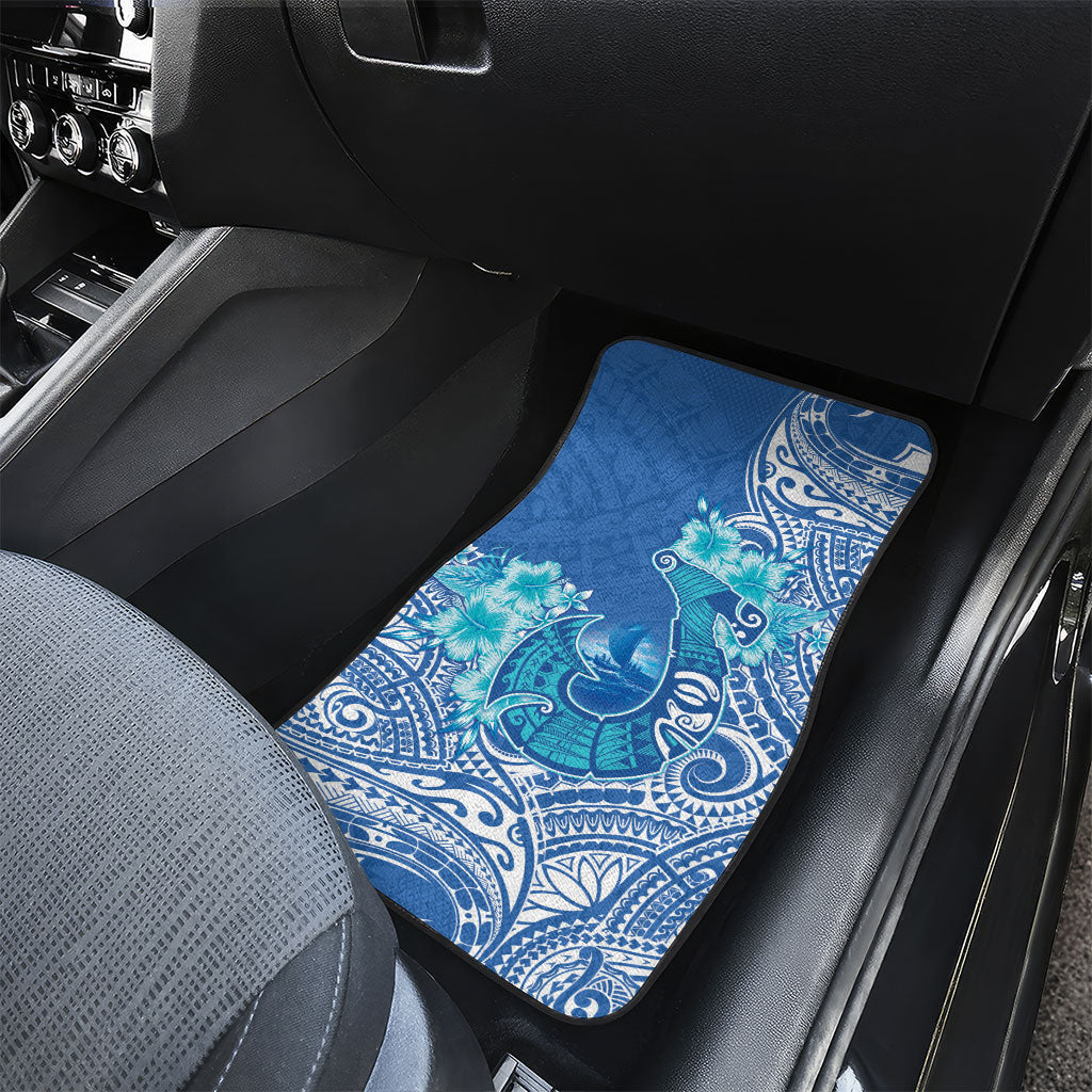 Hawaii Discoverers Day Car Mats Polynesian Fish Hook With Hibiscus Blue