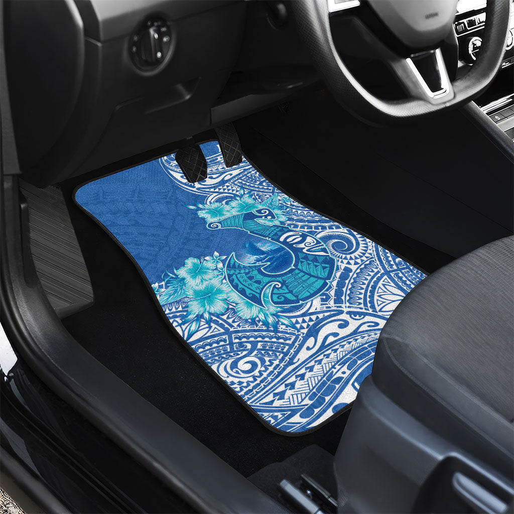 Hawaii Discoverers Day Car Mats Polynesian Fish Hook With Hibiscus Blue