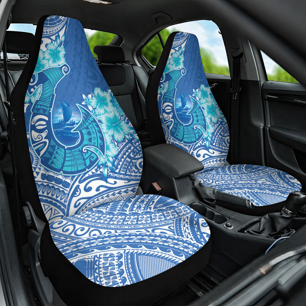 Hawaii Discoverers Day Car Seat Cover Polynesian Fish Hook With Hibiscus Blue