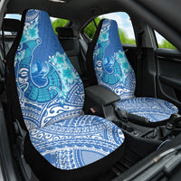 Hawaii Discoverers Day Car Seat Cover Polynesian Fish Hook With Hibiscus Blue