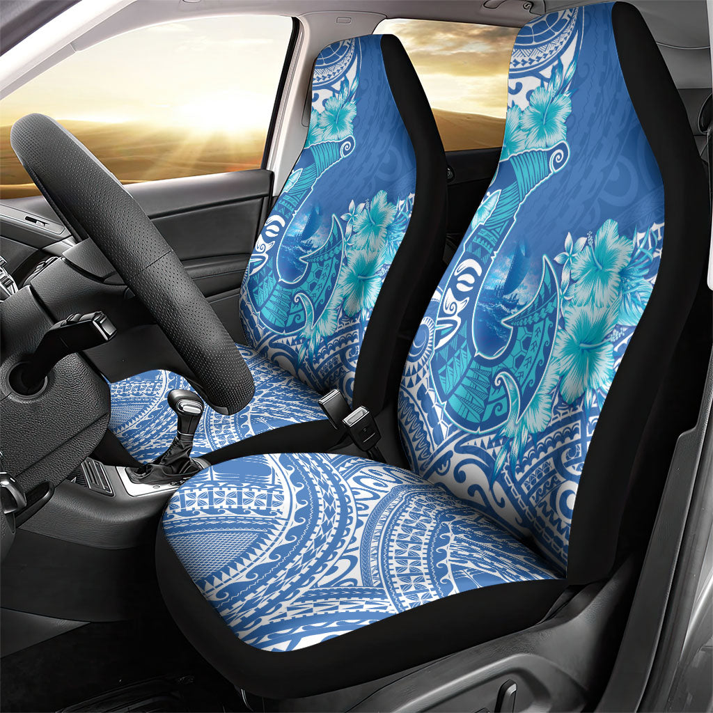 Hawaii Discoverers Day Car Seat Cover Polynesian Fish Hook With Hibiscus Blue