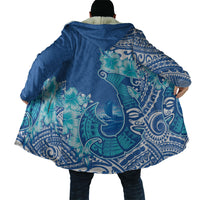 Hawaii Discoverers Day Cloak Polynesian Fish Hook With Hibiscus Blue