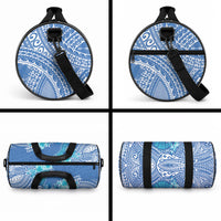 Hawaii Discoverers Day Duffle Bag Polynesian Fish Hook With Hibiscus Blue