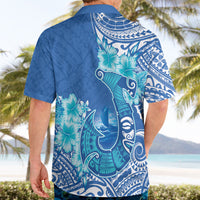 Hawaii Discoverers Day Hawaiian Shirt Polynesian Fish Hook With Hibiscus Blue