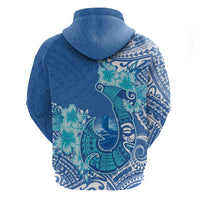 Hawaii Discoverers Day Hoodie Polynesian Fish Hook With Hibiscus Blue