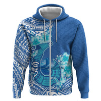 Hawaii Discoverers Day Hoodie Polynesian Fish Hook With Hibiscus Blue