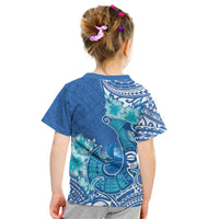Hawaii Discoverers Day Kid T Shirt Polynesian Fish Hook With Hibiscus Blue