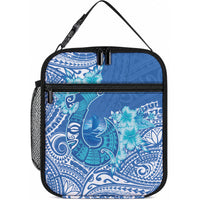 Hawaii Discoverers Day Lunch Bag Polynesian Fish Hook With Hibiscus Blue