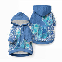 Hawaii Discoverers Day Pet Hoodie Polynesian Fish Hook With Hibiscus Blue