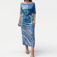Hawaii Discoverers Day Puletasi Polynesian Fish Hook With Hibiscus Blue