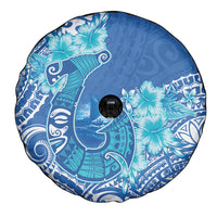 Hawaii Discoverers Day Spare Tire Cover Polynesian Fish Hook With Hibiscus Blue