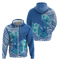 Hawaii Discoverers Day Zip Hoodie Polynesian Fish Hook With Hibiscus Blue