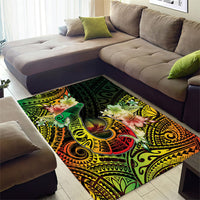 Hawaii Discoverers Day Area Rug Polynesian Fish Hook With Hibiscus Reggae