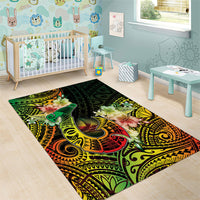 Hawaii Discoverers Day Area Rug Polynesian Fish Hook With Hibiscus Reggae