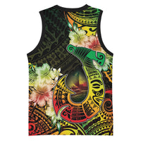 Hawaii Discoverers Day Basketball Jersey Polynesian Fish Hook With Hibiscus Reggae
