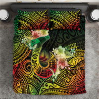 Hawaii Discoverers Day Bedding Set Polynesian Fish Hook With Hibiscus Reggae