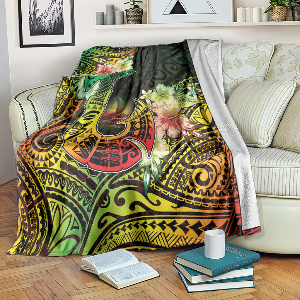 Hawaii Discoverers Day Blanket Polynesian Fish Hook With Hibiscus Reggae LT05 Reggae - Polynesian Pride