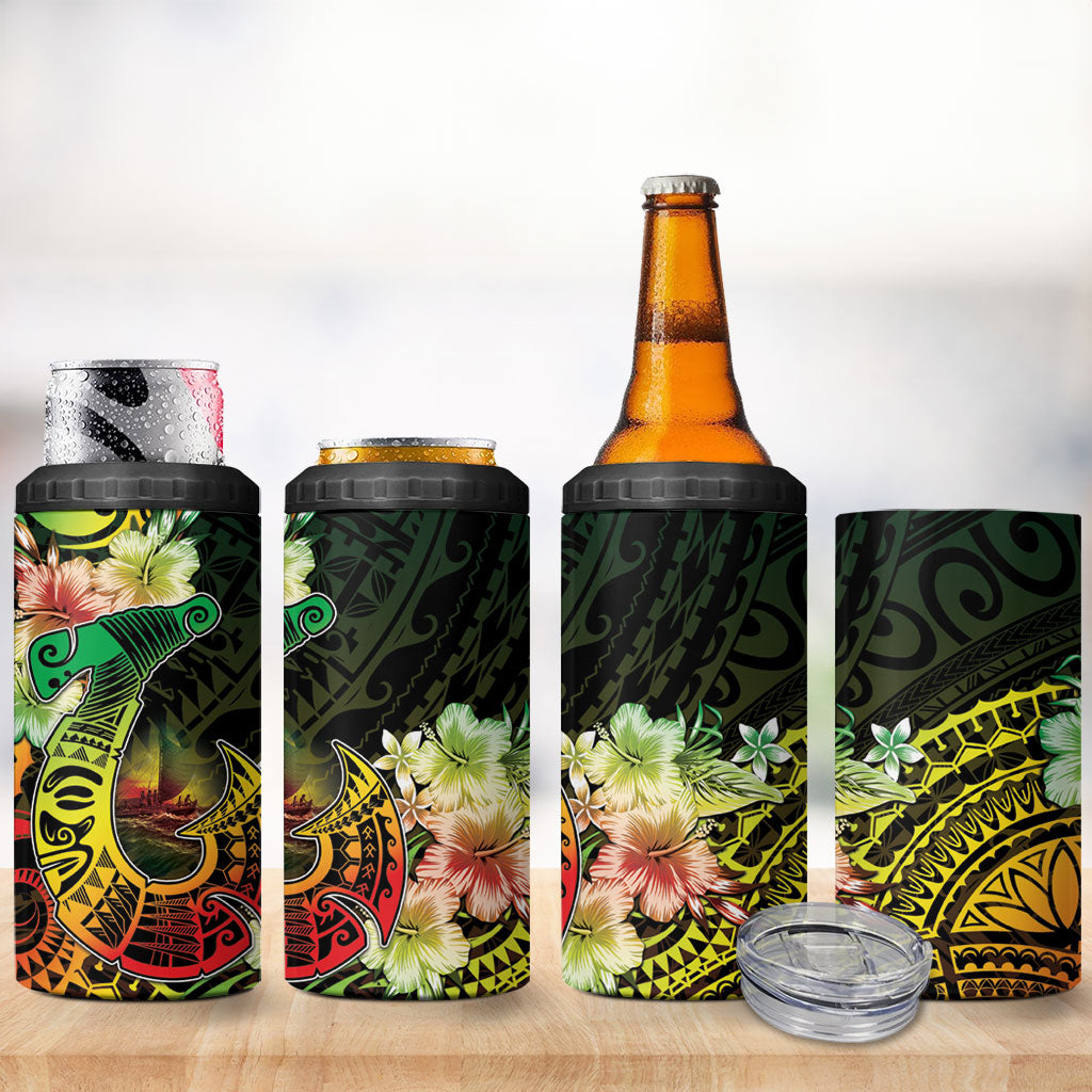 Hawaii Discoverers Day 4 in 1 Can Cooler Tumbler Polynesian Fish Hook With Hibiscus Reggae