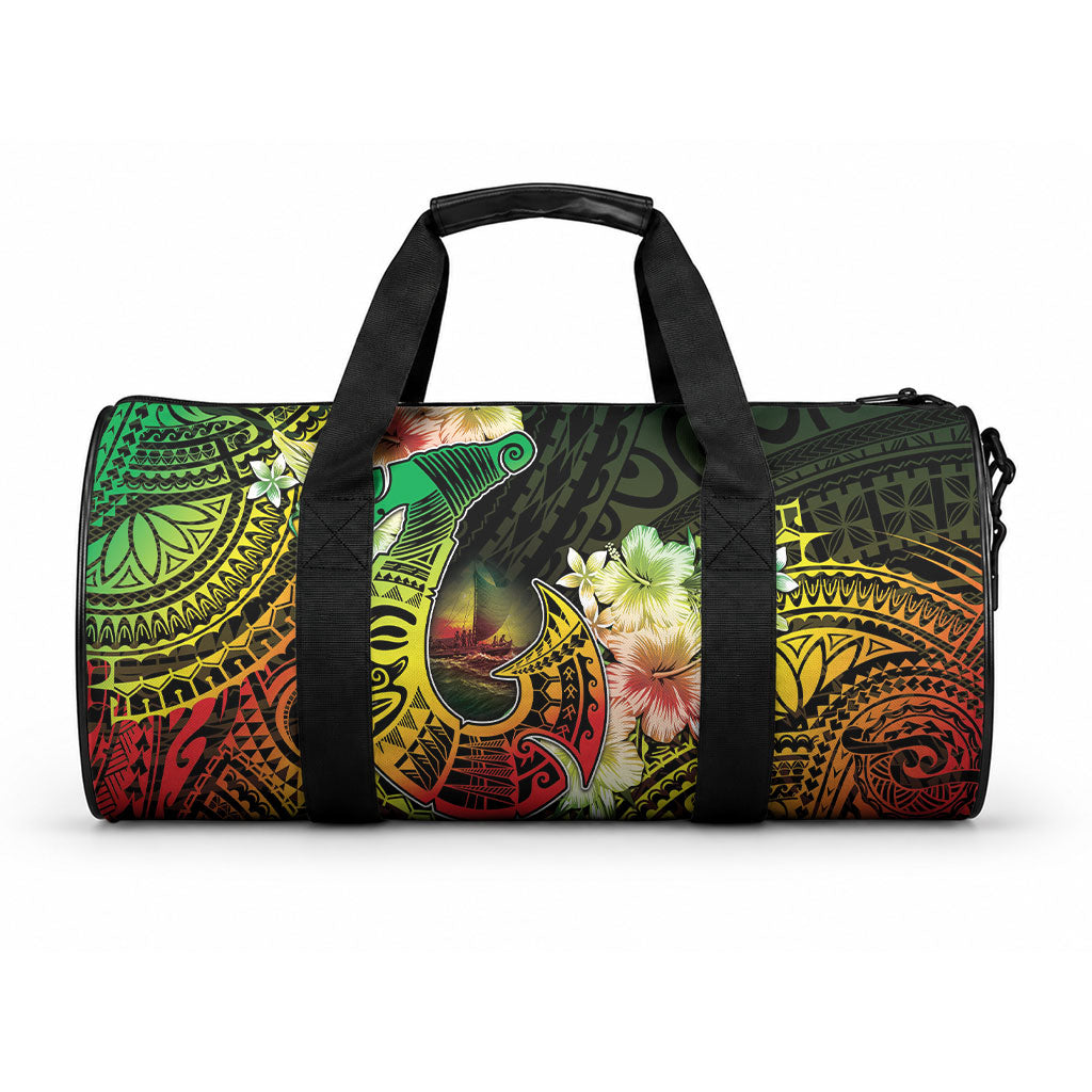 Hawaii Discoverers Day Duffle Bag Polynesian Fish Hook With Hibiscus Reggae