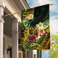 Hawaii Discoverers Day Garden Flag Polynesian Fish Hook With Hibiscus Reggae