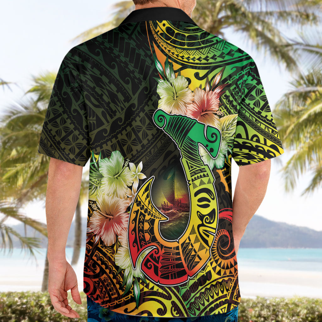 Hawaii Discoverers Day Hawaiian Shirt Polynesian Fish Hook With Hibiscus Reggae