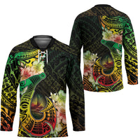 Hawaii Discoverers Day Hockey Jersey Polynesian Fish Hook With Hibiscus Reggae
