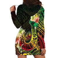 Hawaii Discoverers Day Hoodie Dress Polynesian Fish Hook With Hibiscus Reggae